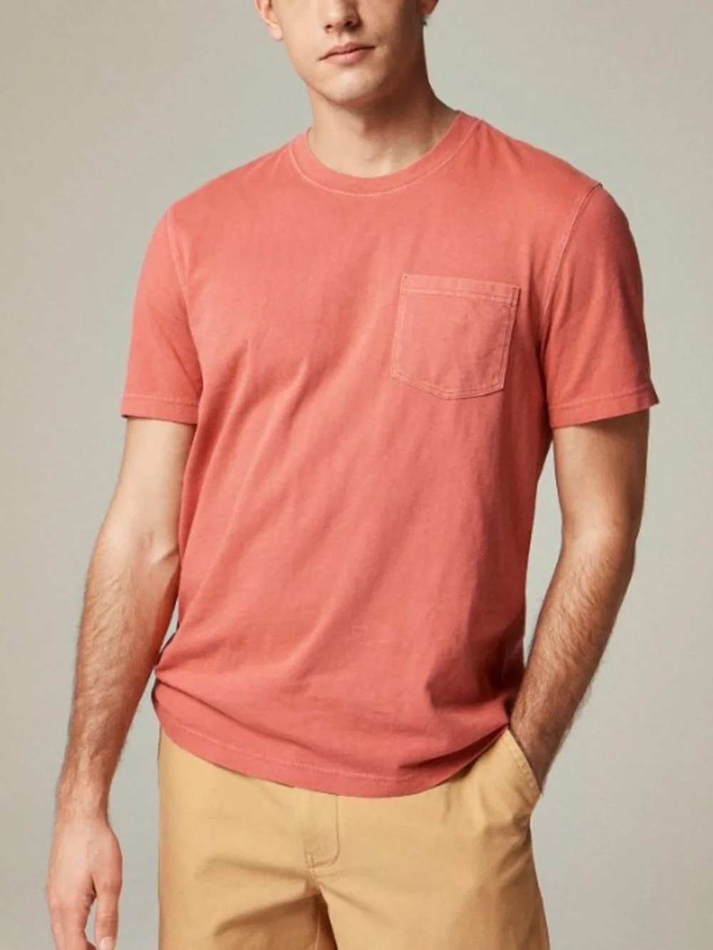 J.Crew Men's Vintage-Wash Cotton Pocket T-Shirt Salmon Pink Size Large